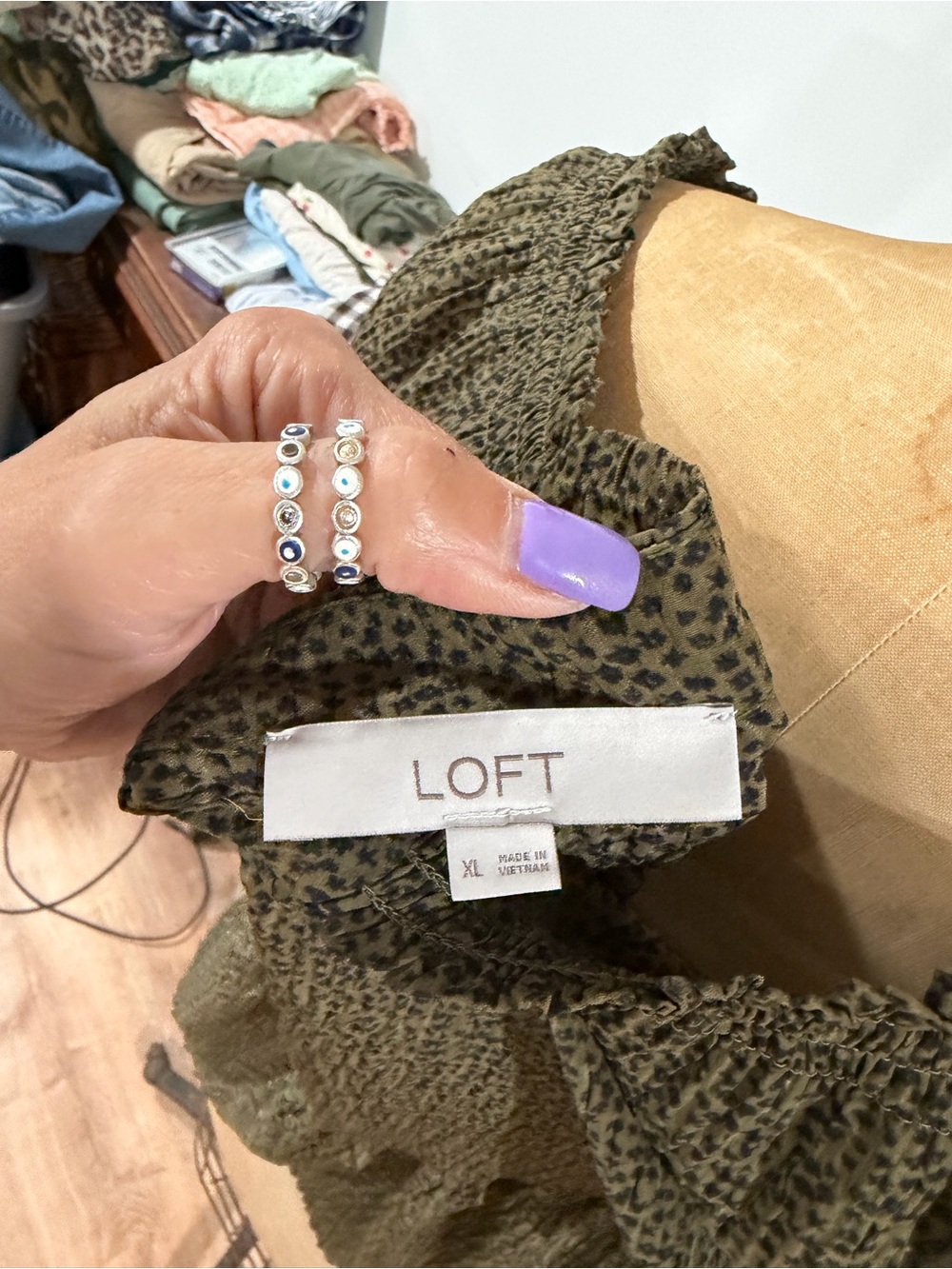 LOFT Olive Green Square-Neck Peplum Blouse - Picture 3 of 3